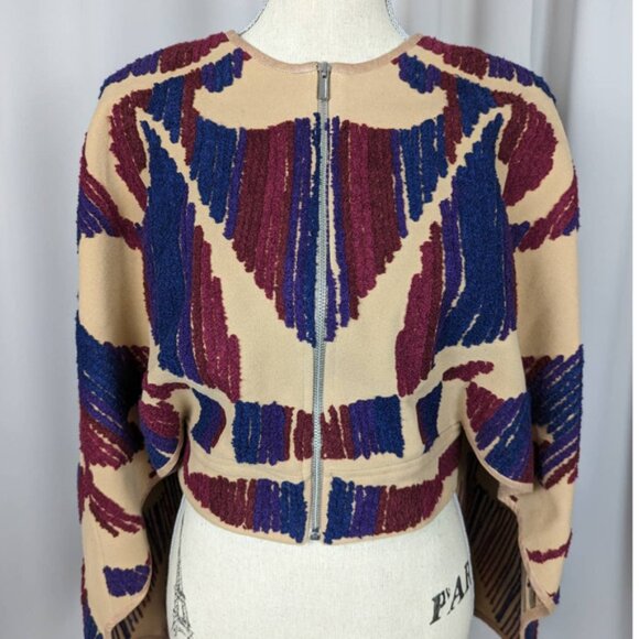 New* BCBG MAXAZRIA Walker Wool Cape Coat Tan Blue Purple Size 6 $338 - Picture 2 of 9